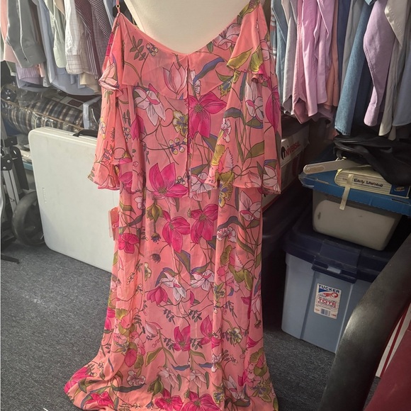 Gianni Bini Vibrant Pink Floral Long Sleeve shorts with flowing sheer skirt NWT - Picture 9 of 10